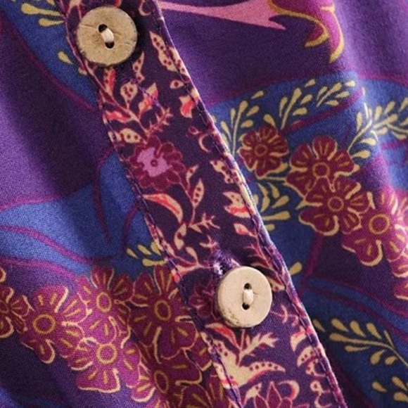 Purple Boho Floral Gypsy Print Dress Long Sleeve - Picture 10 of 16